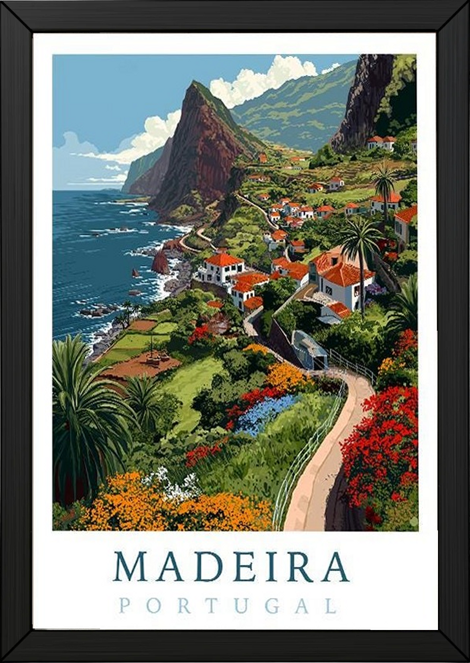 Madeira Portugal Travel Poster — Vintage Island Cliffs Print