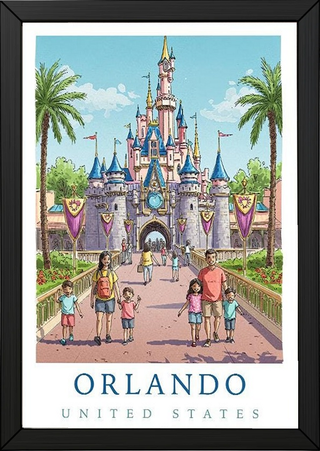 Orlando Florida Travel Poster — Fairy Tale Castle Theme Park Family Print