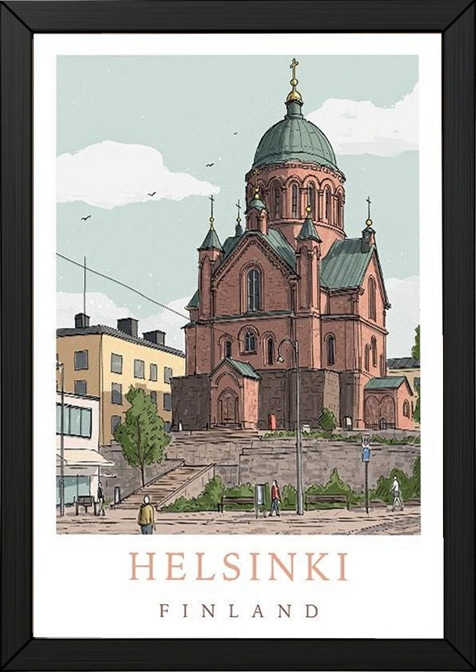 Helsinki Finland Travel Poster — Uspenski Cathedral Nordic City Print