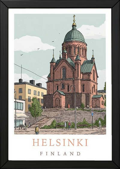 Helsinki Finland Travel Poster — Uspenski Cathedral Nordic City Print