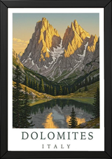 Dolomites Italy Travel Poster — Vintage Alpine Mountain Lake Print
