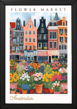Amsterdam Flower Market Print — Canal Houses Tulip Cityscape Art