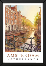 Amsterdam Netherlands Travel Poster — Canal House Bicycle Print