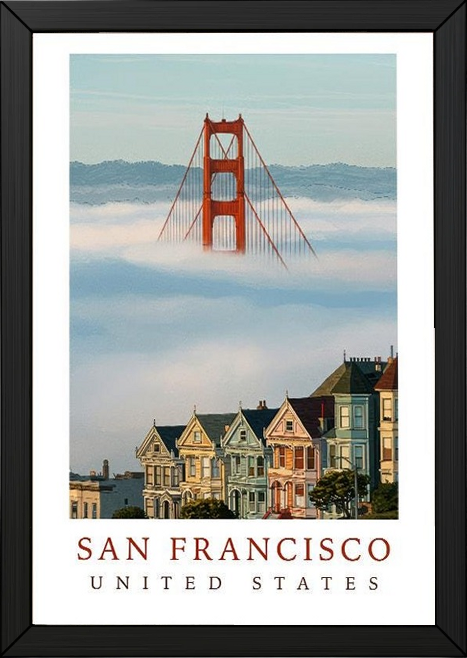 San Francisco Travel Poster — Golden Gate Bridge Painted Ladies Print