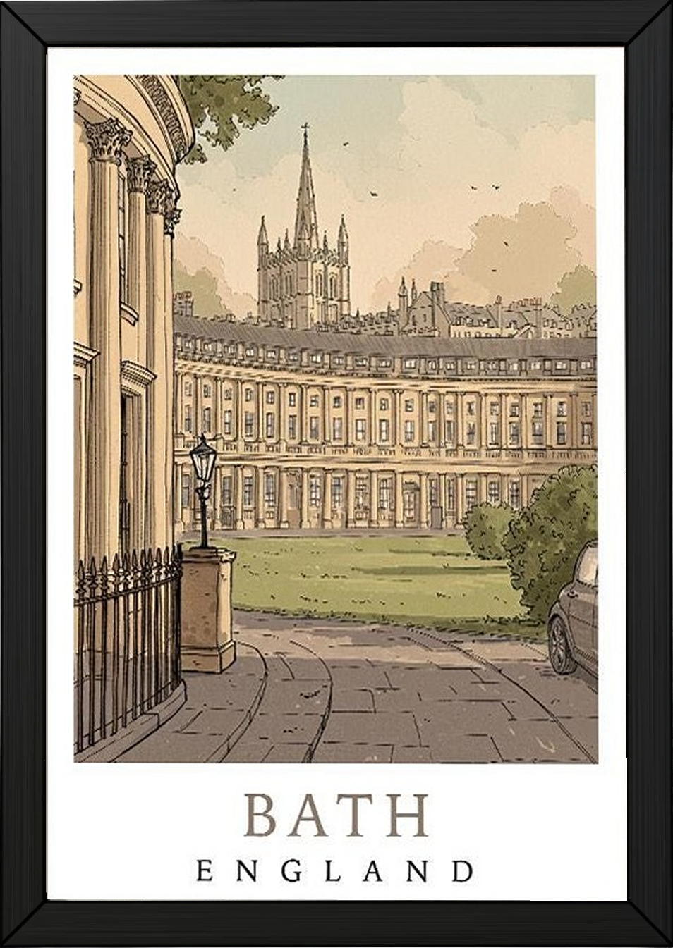 Bath England Travel Poster — Royal Crescent Abbey Georgian Print