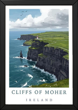 Cliffs of Moher Ireland Travel Poster — Coastal Lighthouse Atlantic Print