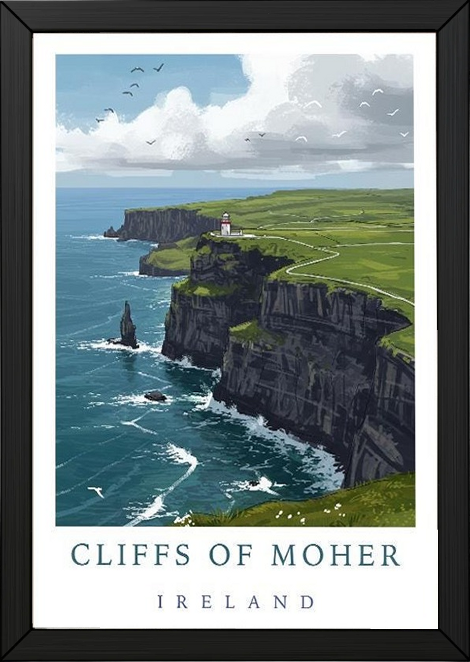 Cliffs of Moher Ireland Travel Poster — Coastal Lighthouse Atlantic Print