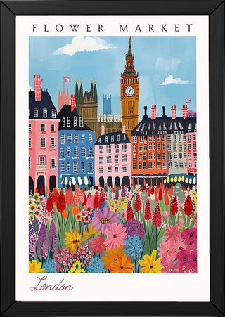 London Flower Market Print — Big Ben Cityscape British Botanical Art
