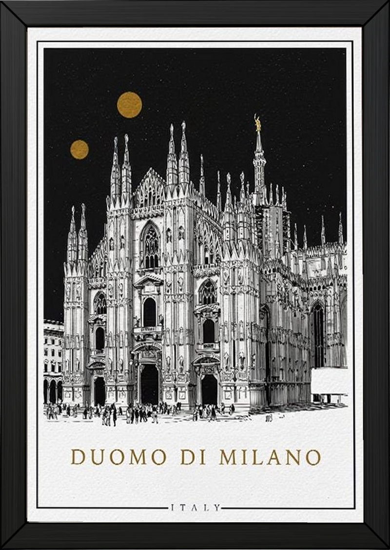 Duomo di Milano Italy Poster — Milan Cathedral Gold Moons Print