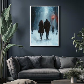 Frosted Steps, Warm Hearts Wall Art Print — Winter Couple Poster