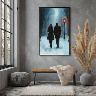 Frosted Steps, Warm Hearts Wall Art Print — Winter Couple Poster