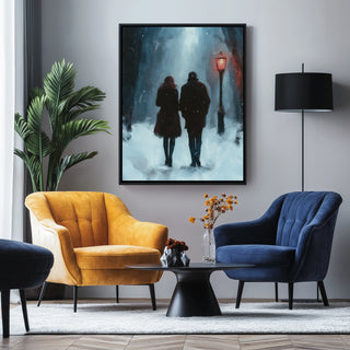 Frosted Steps, Warm Hearts Wall Art Print — Winter Couple Poster