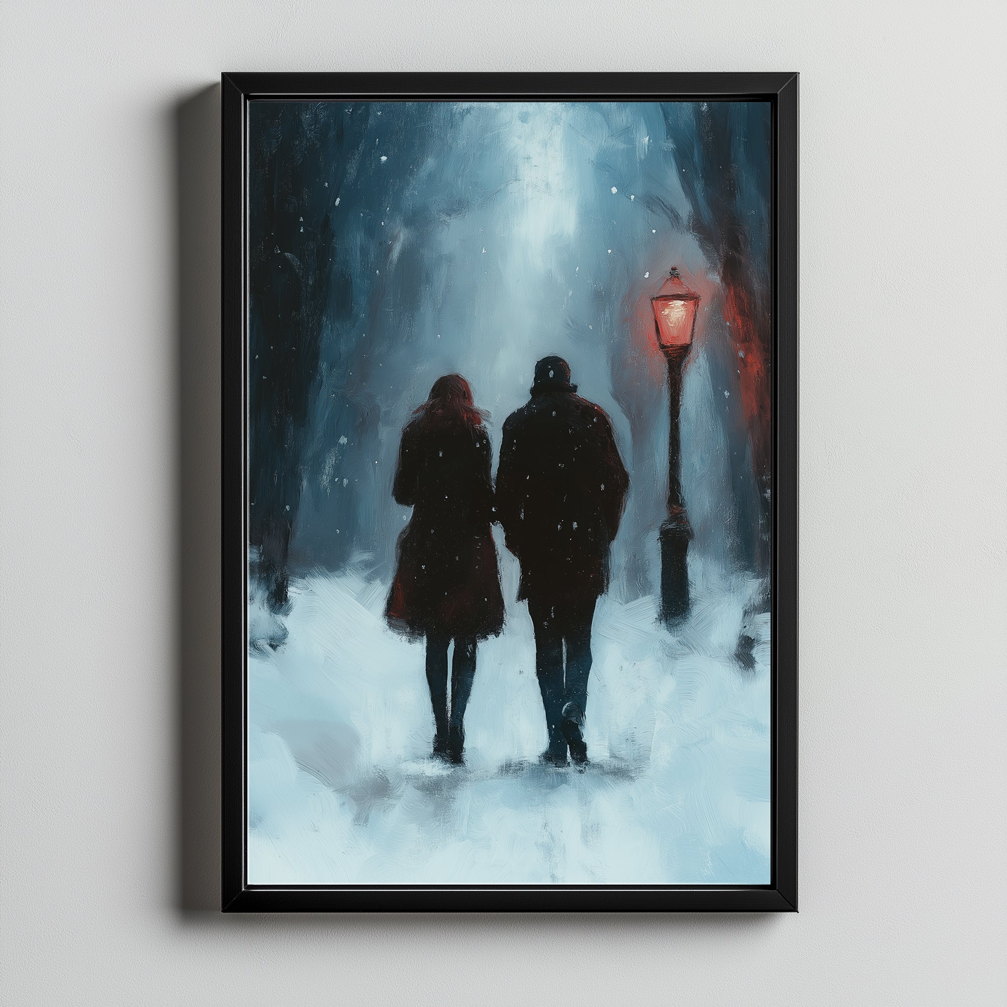 Frosted Steps, Warm Hearts Wall Art Print — Winter Couple Poster
