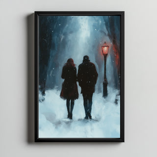 Frosted Steps, Warm Hearts Wall Art Print — Winter Couple Poster