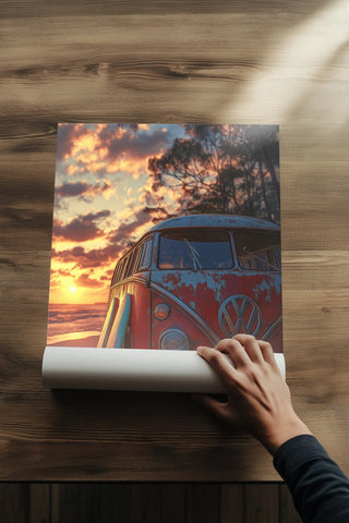 Van in Time Wall Art Print — Vintage Camper Van Travel Poster